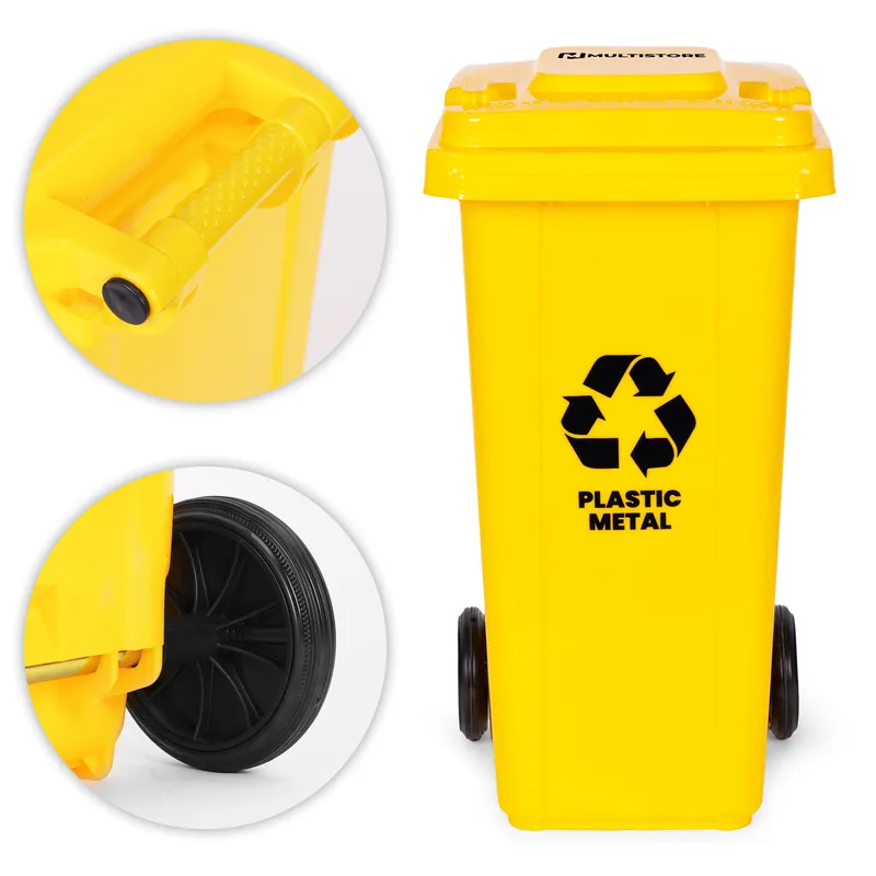Kosz Na Smieci Pojemnik Kubeł Śmietnik Plastik Koła - Żółty