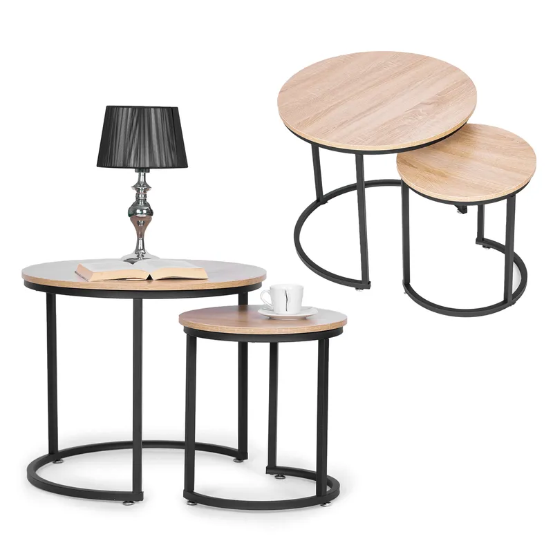 Zestaw Stolików Kawowych Szt. Okrągłe Loftowy Design