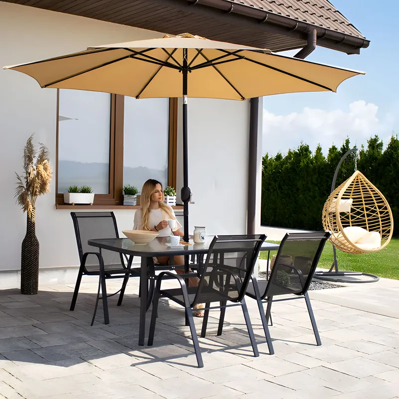 Stół Ogrodowy Metalowy Na Parasol BREKKE 120 x 70 cm - Czarny
