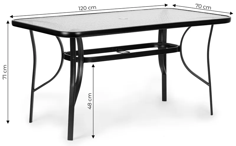 Stół Ogrodowy Metalowy Na Parasol BREKKE 120 x 70 cm - Czarny