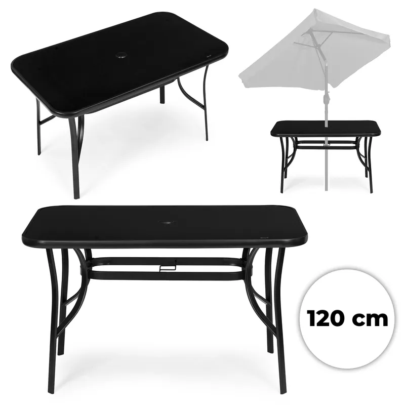 Stół Ogrodowy 120x70 cm Szkło Hartowane Otwór Na Parasol MORKE