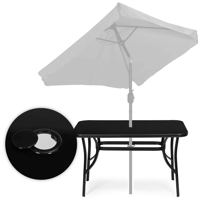 Stół Ogrodowy 120x70 cm Szkło Hartowane Otwór Na Parasol MORKE