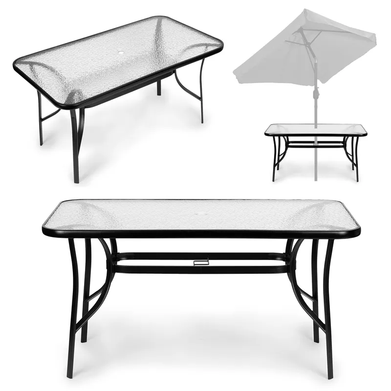 Stół Ogrodowy 160x90 cm Szkło Hartowane Duży Blat PLANK