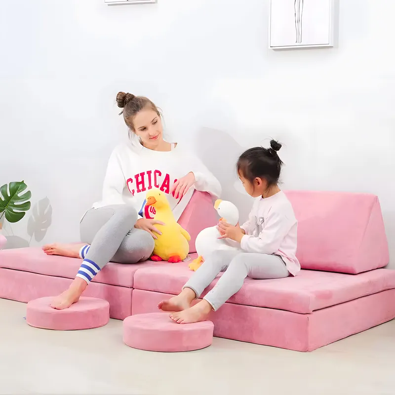 Fotel Modułowy Dla Dzieci DIY Miękkich Poduch Składany Rożowy
