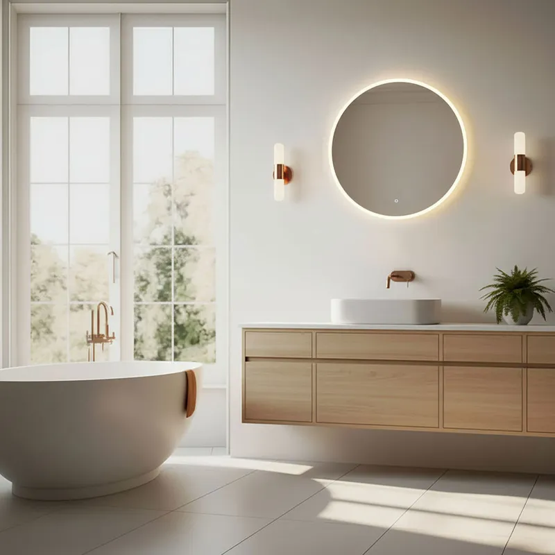 Lustro Ścienne Łazienkowe LED Okrągłe 60 cm Barwy Włącznik