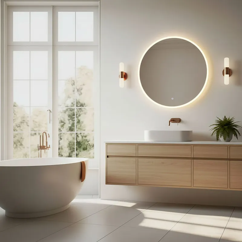 Lustro Ścienne Łazienkowe LED Okrągłe 80 cm Barwy Włącznik