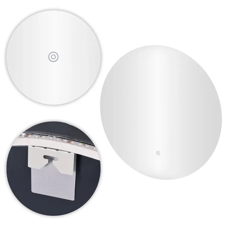 Lustro Ścienne Łazienkowe LED Okrągłe 80 cm Barwy Włącznik