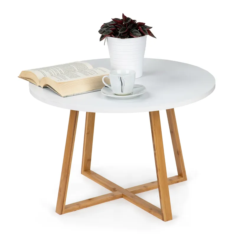 Stolik Nowoczesny Skandynawski 60 cm Bambus Carrara - Kawowy