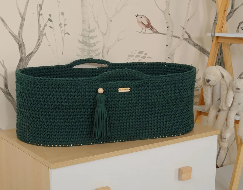 Kosz Mojżesza Boho Handmade Ze Stojakiem Butelkowa Zieleń TUM-TUM