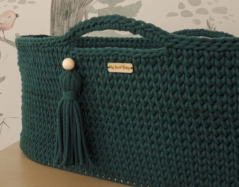 Kosz Mojżesza Boho Handmade Ze Stojakiem Butelkowa Zieleń TUM-TUM