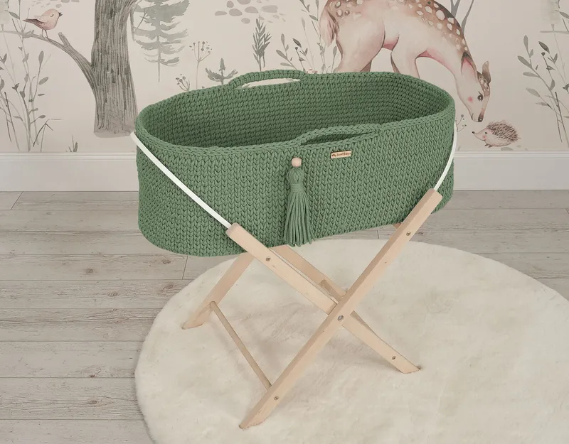 Kosz Mojżesza Boho Handmade Ze Stojakiem Pistacja TUM-TUM