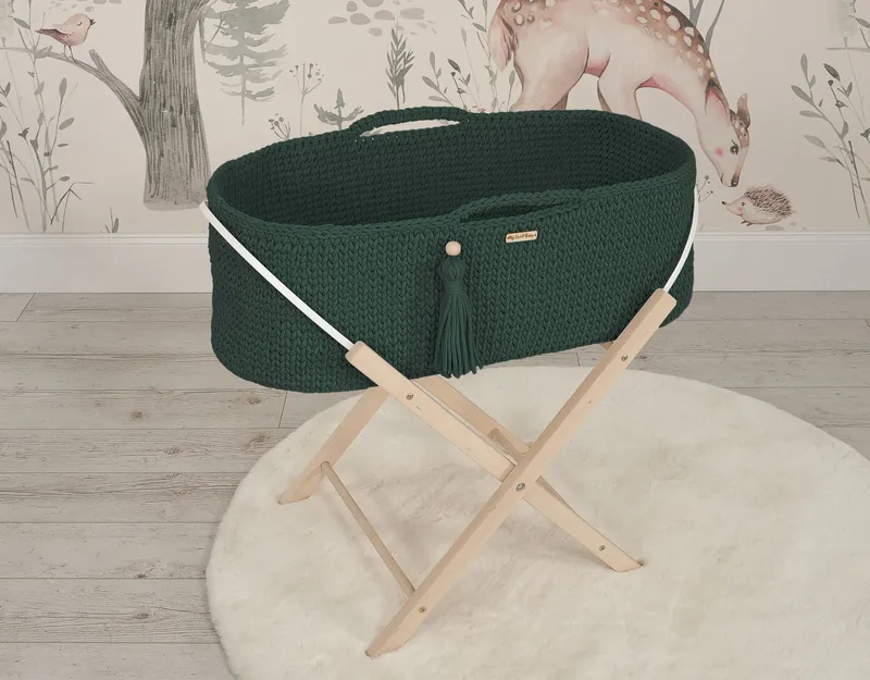 Kosz Mojżesza Boho Handmade Ze Stojakiem Butelkowa Zieleń TUM-TUM
