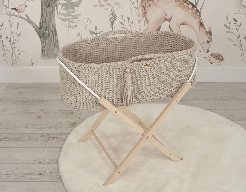 Kosz Mojżesza Boho Handmade Ze Stojakiem Jasny TUM-TUM - Beżowy