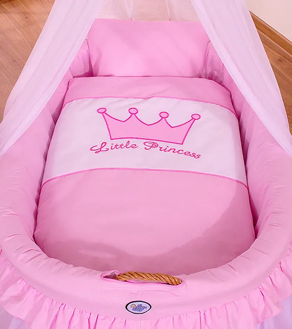 Kosz Mojżesza Wiklinowy Baldachimem Little Princess TUM-TUM - Różowy
