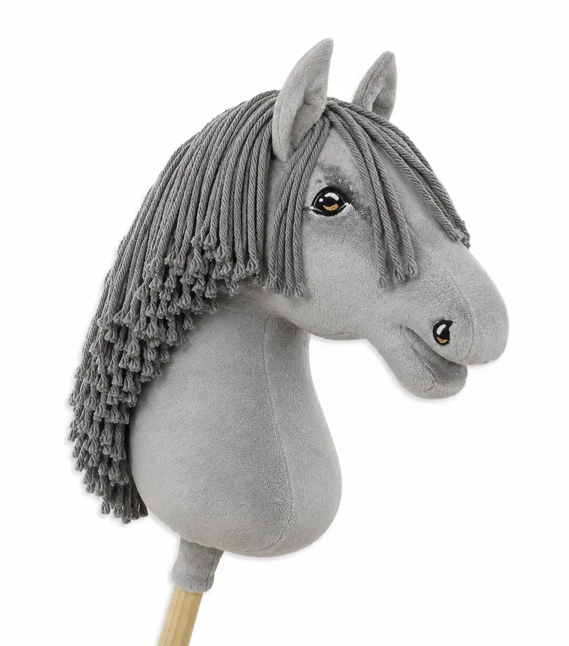 Hobby Horse Duży Koń Na Kiju Premium Siwy Siwą Grzywą TUM-TUM