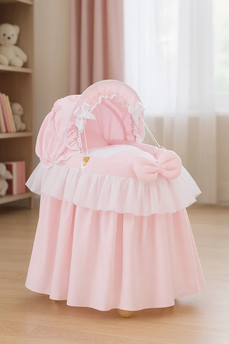 Wózek Dla Lalek Kosz Mojżesza Budką Little Princess TUM-TUM - Różowy