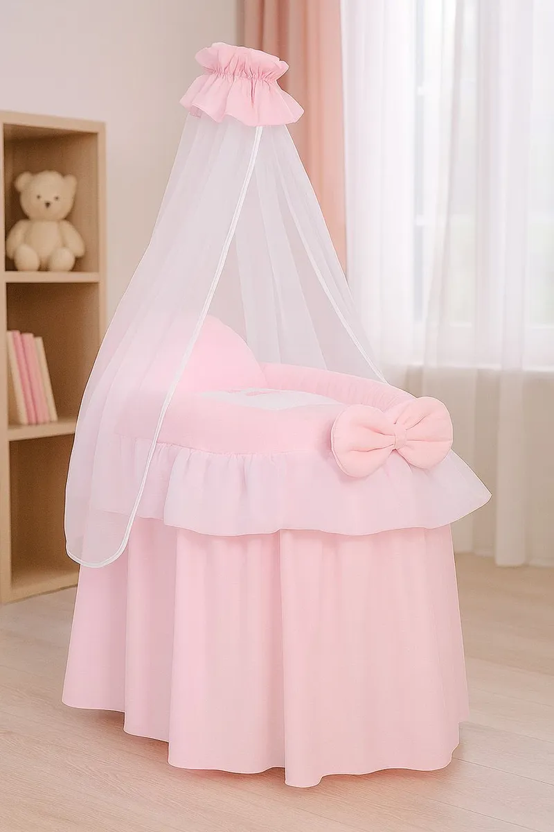 Wózek Dla Lalek Kosz Mojżesza Baldachimem Little Princess TUM-TUM - Różowy