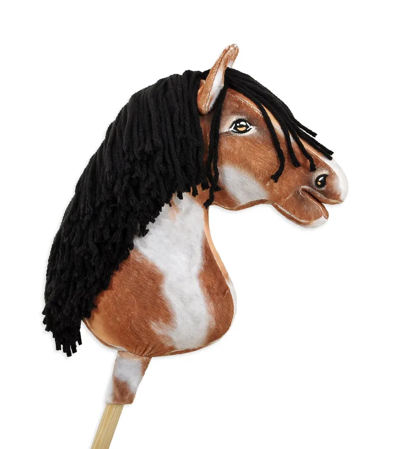 Hobby Horse Duży Koń Na Kiju Premium Srokaty Tobiano Czarną TUM-TUM