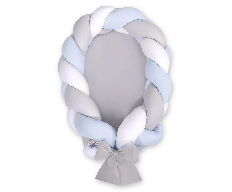 Kokon Niemowlęcy Pleciony TUM-TUM Dla Dzieci - Biało-Szaro-Niebieski