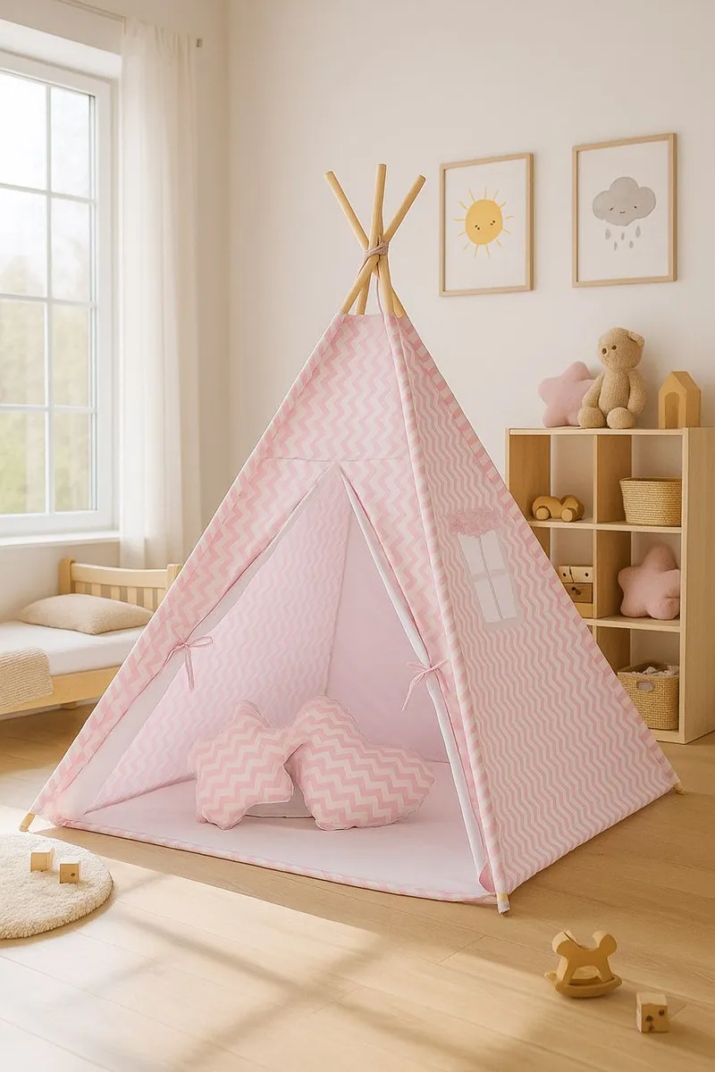 Namiot Dla Dzieci Tipi +mata Zawieszki Pióra Chevron TUM-TUM - Różowy