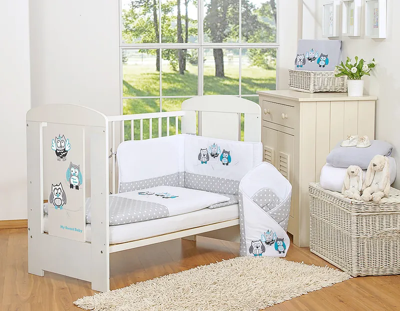Komplet Pościeli Dla Dzieci 135x100cm Ochraniaczem 3-CZ Sówki TUM-TUM