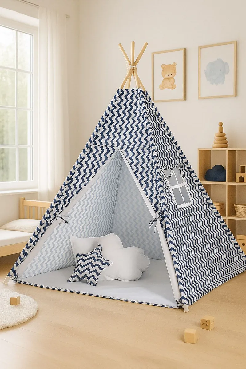 Namiot Dla Dzieci Tipi Dzieci+ Zawieszki Pióra Chevron TUM-TUM - Granatowy