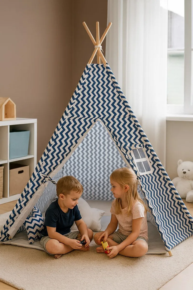 Namiot Dla Dzieci Tipi Dzieci+ Zawieszki Pióra Chevron TUM-TUM - Granatowy