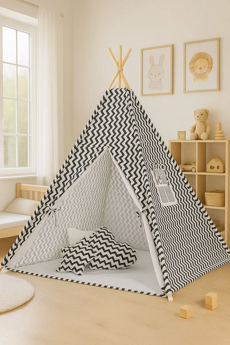 Namiot Dla Dzieci Tipi Dzieci+ Zawieszki Pióra Chevron TUM-TUM - Czarny