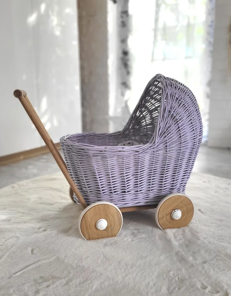 Wiklinowy Wózek Dla Lalek Pchacz TUM-TUM - Fioletowy