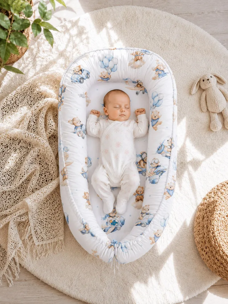 Kokon Niemowlęcy Dwustronny Kojec Otulacz Premium Blue Sky Bears TUM-TUM