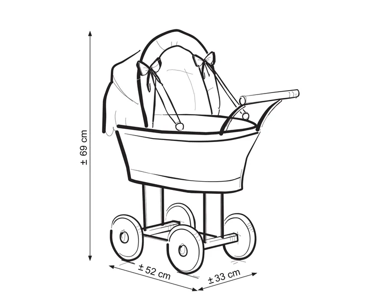 Wiklinowy Wózek Dla Lalek Wysoki Różową Pościelką Wyściółką- TUM-TUM