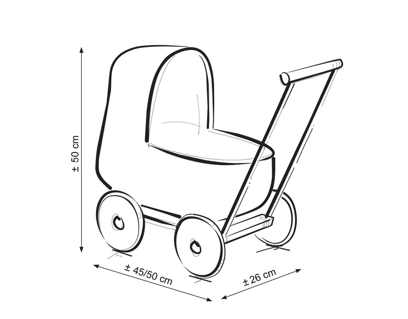 Wiklinowy Wózek Dla Lalek Pchacz Białą Pościelką Haftowaną- TUM-TUM
