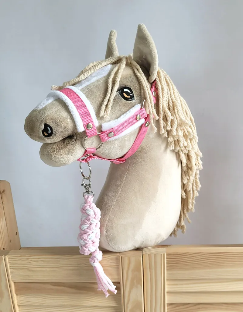 Uwiąz Dla Konia Hobby Horse Pleciony Ze Sznurka TUM-TUM - Biało-Różowy