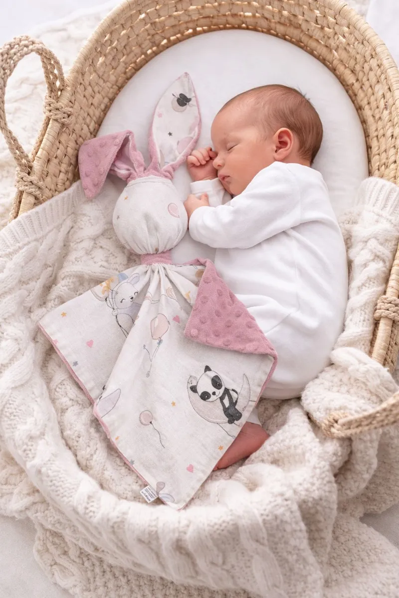 Zając Przytulanka Doudou Dwustronna Bawełna Minky Baloniki Róż TUM-TUM