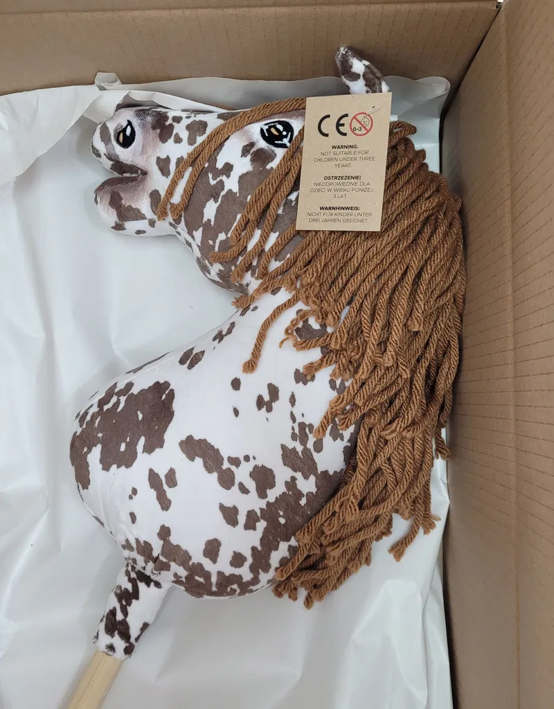 Hobby Horse Duży Koń Na Kiju Premium Tarantowaty TUM-TUM - Biało-Brązowy