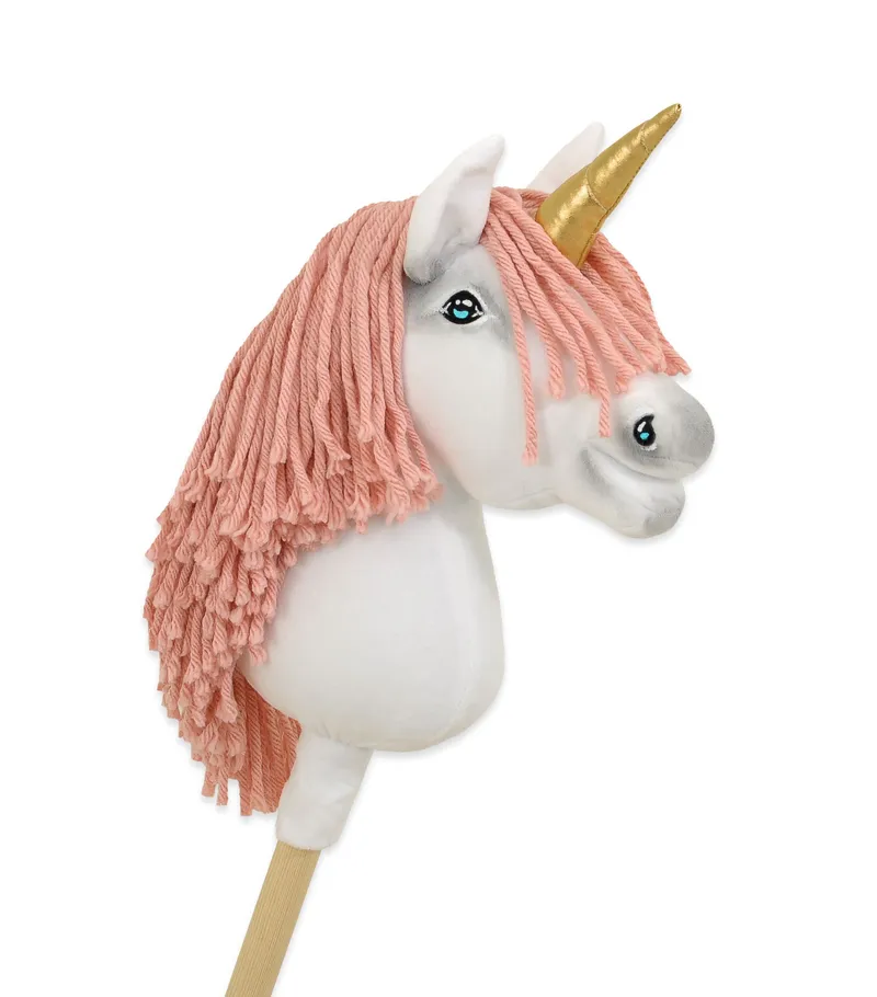 Hobby Horse Jednorożec Na Kiju Biały, Grzywa Brudny Róż Złoty TUM-TUM