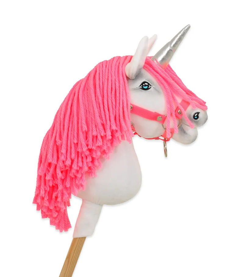 Hobby Horse Jednorożec Na Kiju Biały, Grzywa Neon Róż Srebrny TUM-TUM