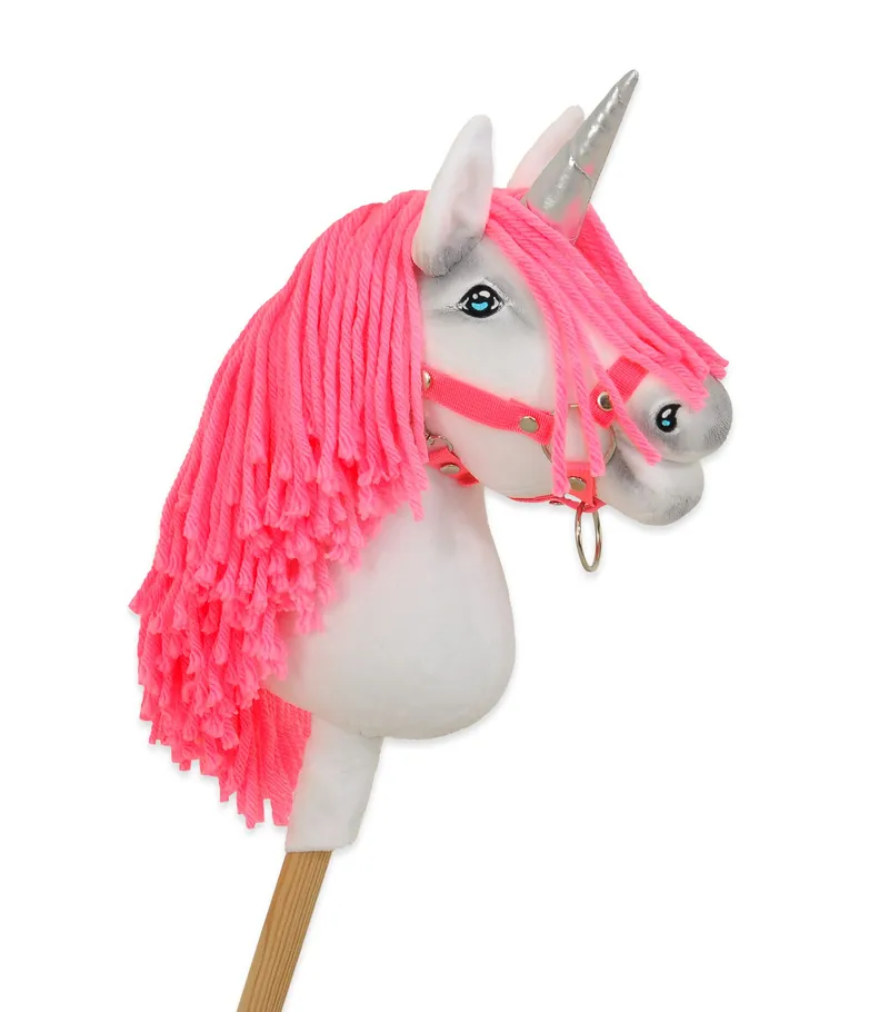 Hobby Horse Jednorożec Na Kiju Biały, Grzywa Neon Róż Srebrny TUM-TUM