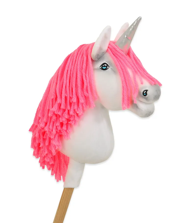 Hobby Horse Jednorożec Na Kiju Biały, Grzywa Neon Róż Srebrny TUM-TUM