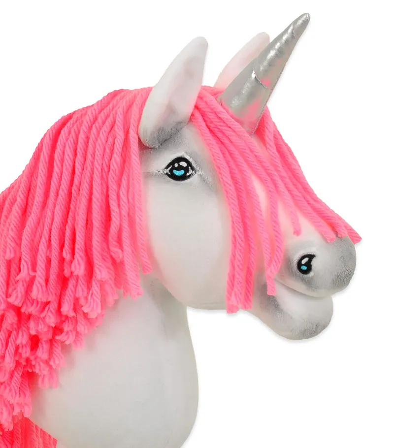 Hobby Horse Jednorożec Na Kiju Biały, Grzywa Neon Róż Srebrny TUM-TUM