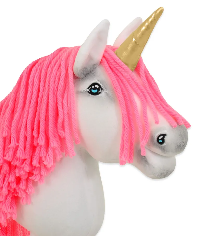 Hobby Horse Jednorożec Na Kiju Biały, Grzywa Neonowy Róż Złoty TUM-TUM