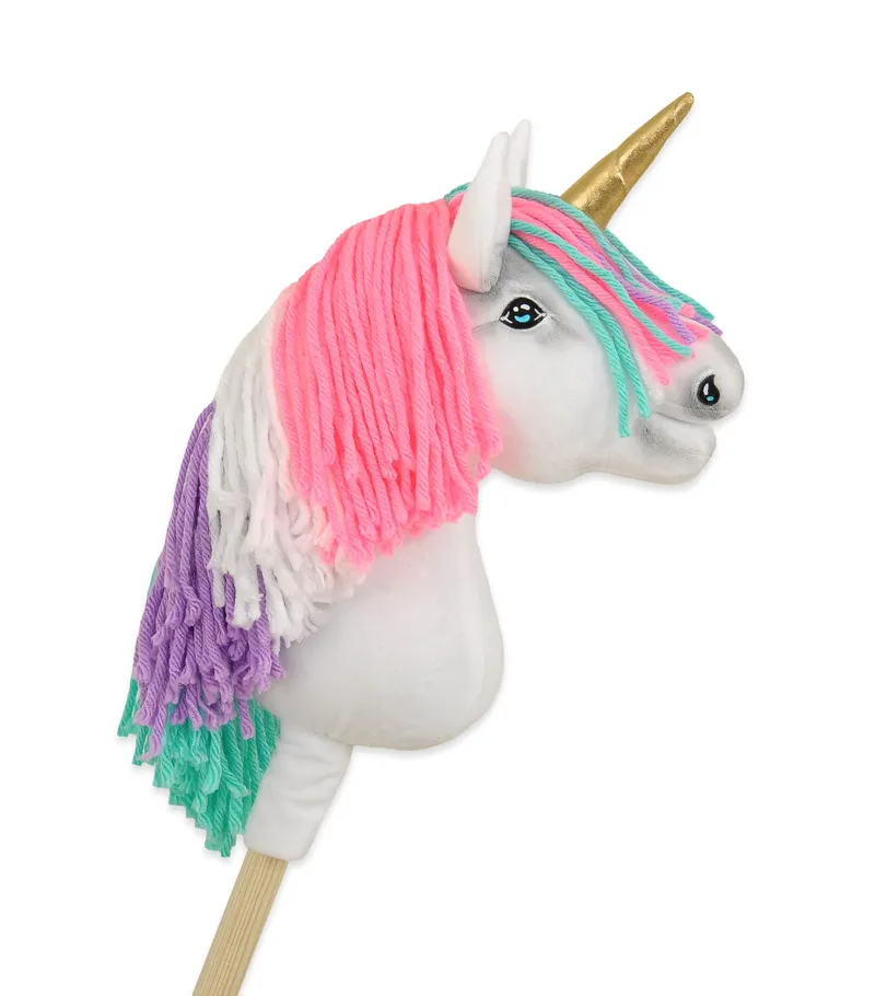 Hobby Horse Jednorożec Na Kiju Kolorową Grzywą Złotym TUM-TUM - Biały