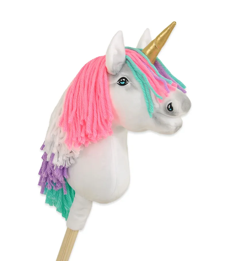 Hobby Horse Jednorożec Na Kiju Kolorową Grzywą Złotym TUM-TUM - Biały