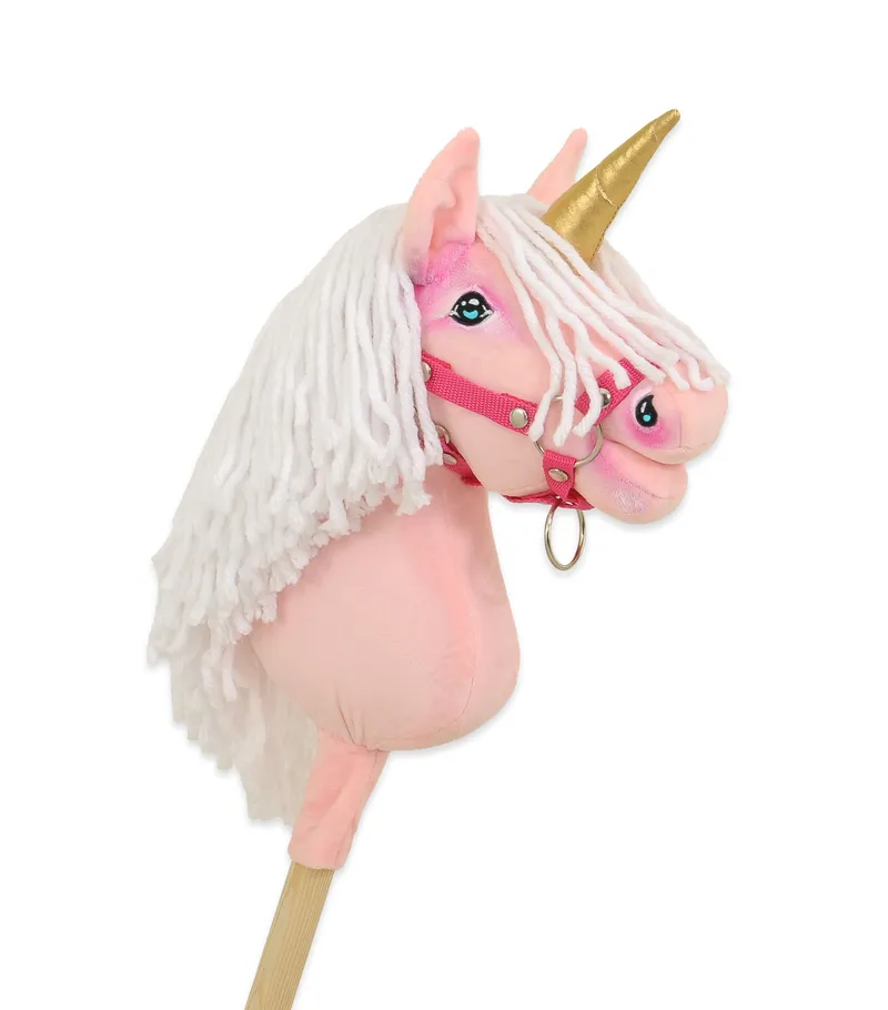 Hobby Horse Jednorożec Na Kiju Białą Grzywą Złotym Rogiem TUM-TUM - Różowy