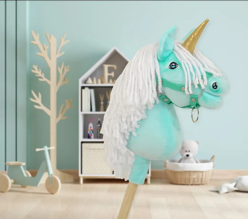 Hobby Horse Jednorożec Na Kiju Białą Grzywą Złotym TUM-TUM - Miętowy