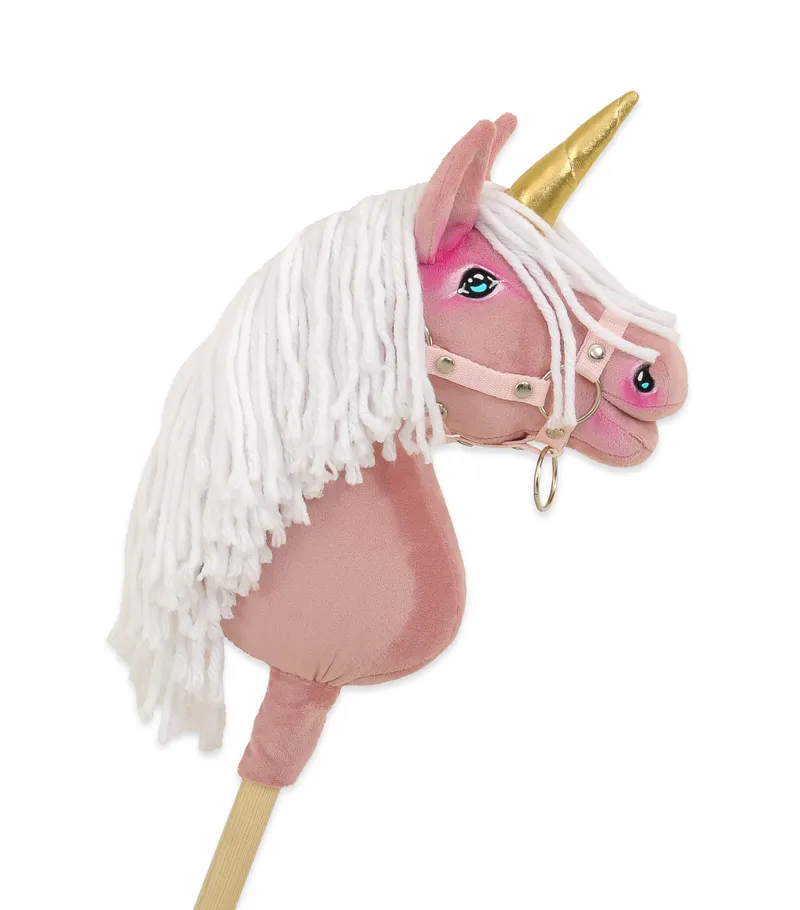 Hobby Horse Jednorożec Na Kiju Brudny Róż Białą Grzywą Złotym TUM-TUM