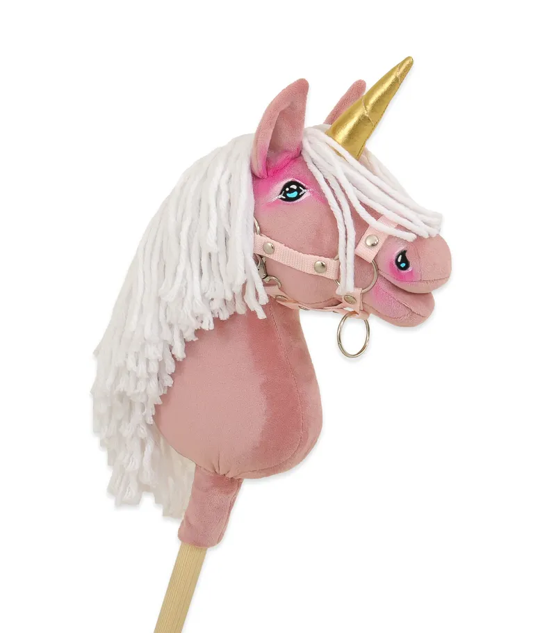 Hobby Horse Jednorożec Na Kiju Brudny Róż Białą Grzywą Złotym TUM-TUM