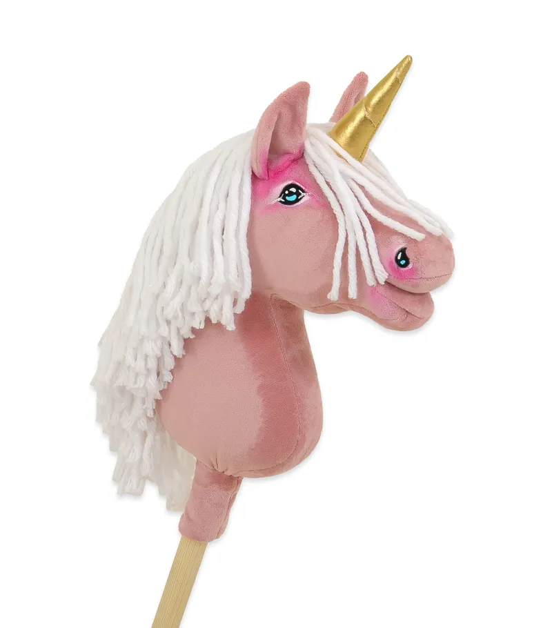 Hobby Horse Jednorożec Na Kiju Brudny Róż Białą Grzywą Złotym TUM-TUM