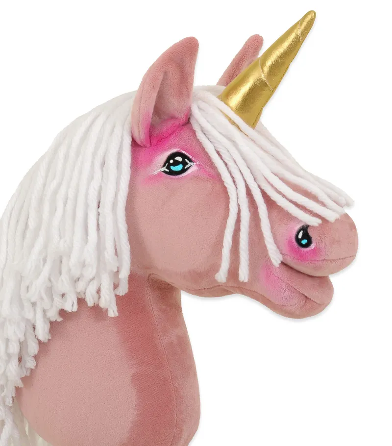 Hobby Horse Jednorożec Na Kiju Brudny Róż Białą Grzywą Złotym TUM-TUM
