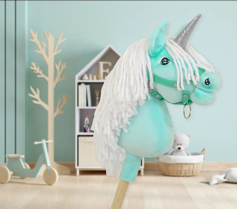 Hobby Horse Jednorożec Na Kiju Białą Grzywą Srebrnym TUM-TUM - Miętowy